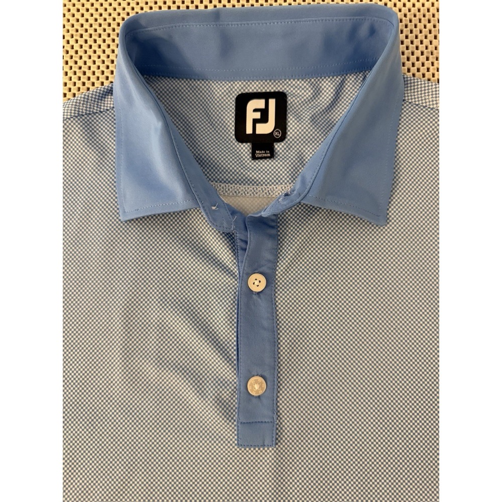 Footjoy Polo Shirt Mens Sz XL Blue Geo Print Golf Performance Stretch Jersey